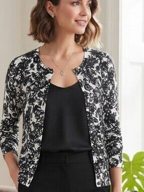 Lord & Taylor Petite Floral Print Button-Front Cardigan Top